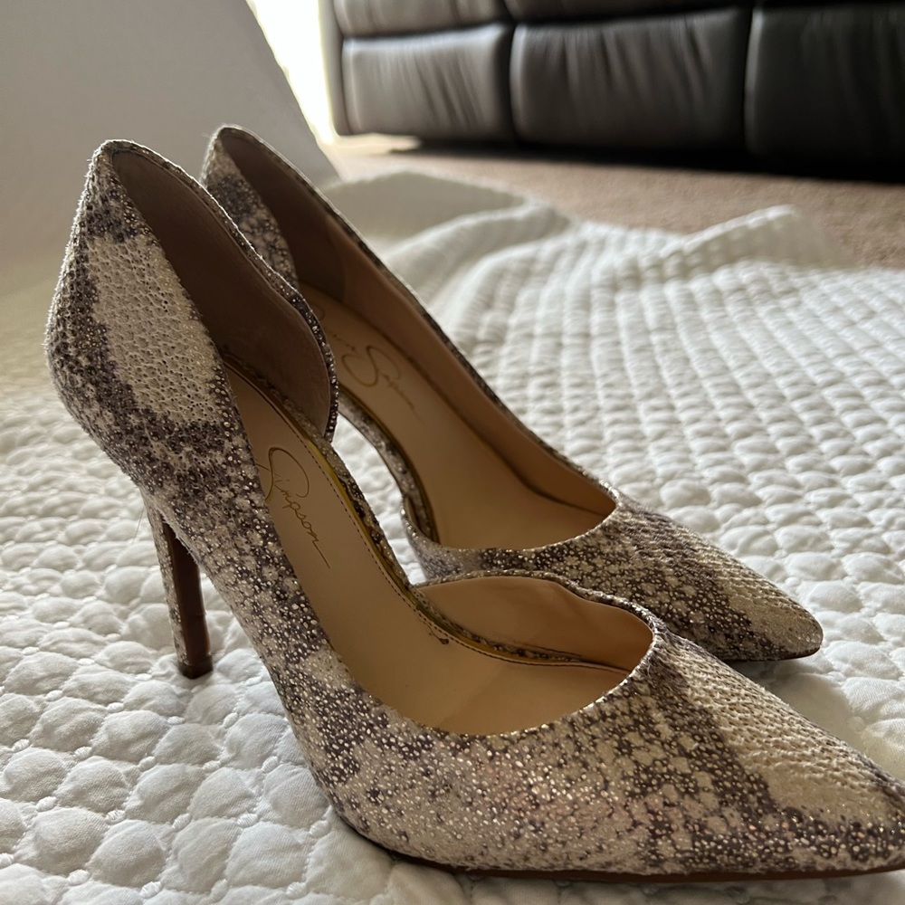 Rose gold snakeskin heels
